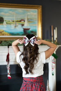 Elegant White Red Stewart Modern Tartan Feminine Hair Bow