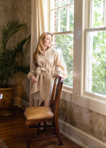 khaki linen dress womens Button Through Linen Dress