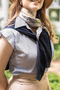 Preppy Nautical Blue and White Pin Stripe Collared Blouse