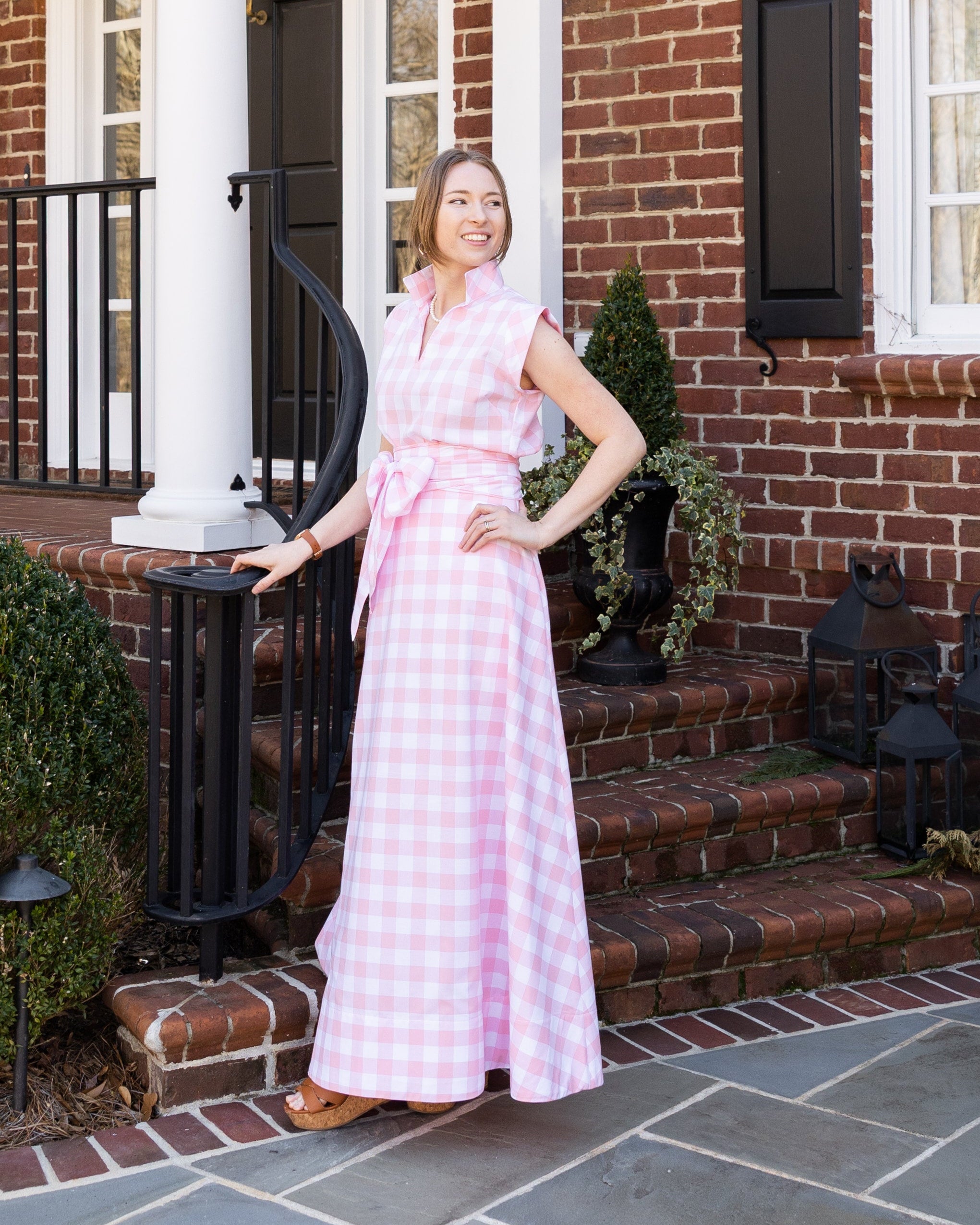 Pink Gingham Full Length Carolina Skirt - Main Image